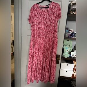 BCBG Max Azria Lylah Women's Floral Print Drop Waist Short Sleeve Midi Dress XL